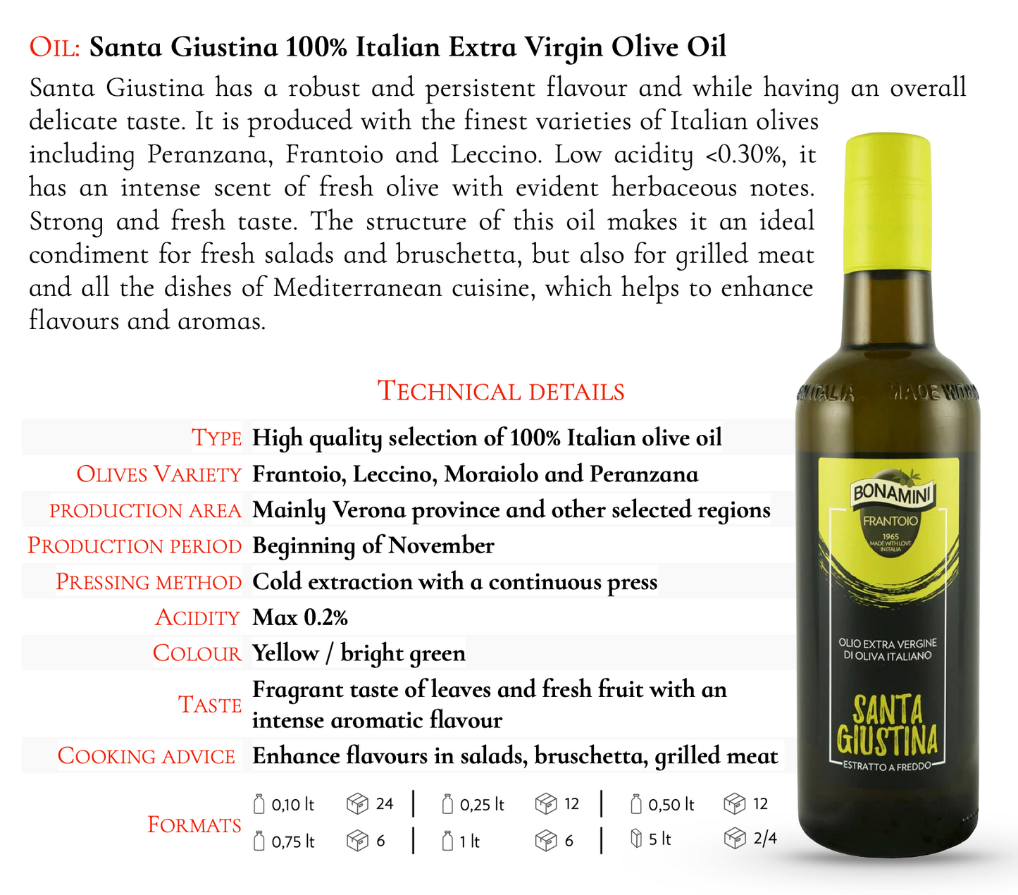Santa Giustina 100% Italian Extra Virgin Olive Oil - Frantoio Bonamini